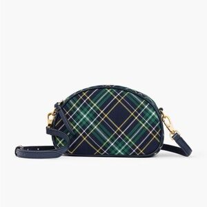 Talbots Navy Blue Green Cotton Adjustable Strap Preppy Cabin Plaid Crossbody Bag